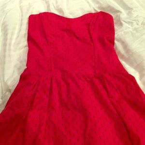 Red and black strapless dress